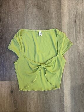 Princess Polly Lime Tie-Front Ribbed Crop Top
